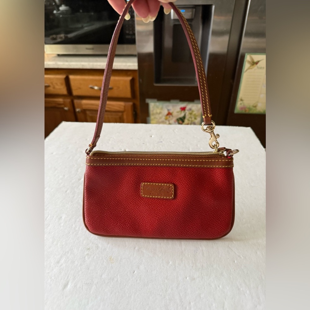 Dooney Bourke Reddish Orange Pebble Leather Clutch Wristlet